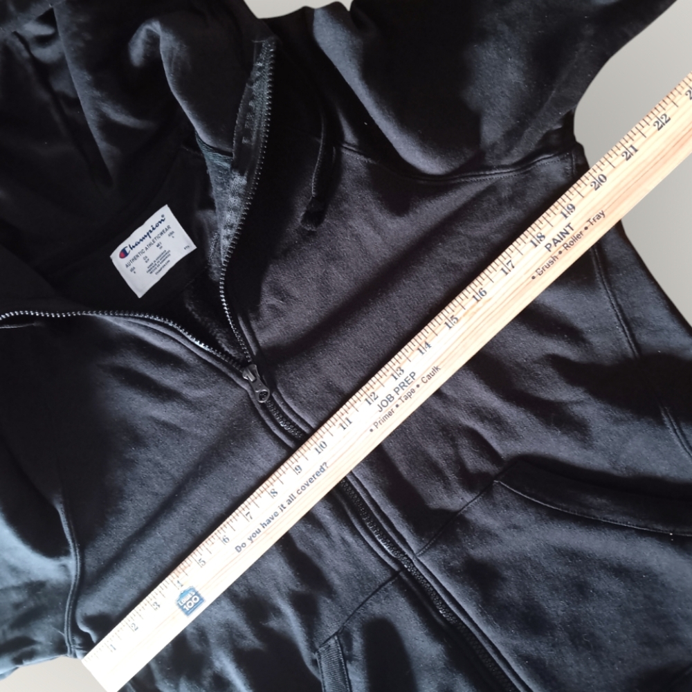 CHAMPION MEN'S SIZE SMALL BLACK HOODED FRONT ZIPPER POCKET SWEATSHIRT. - Picture 3 of 4